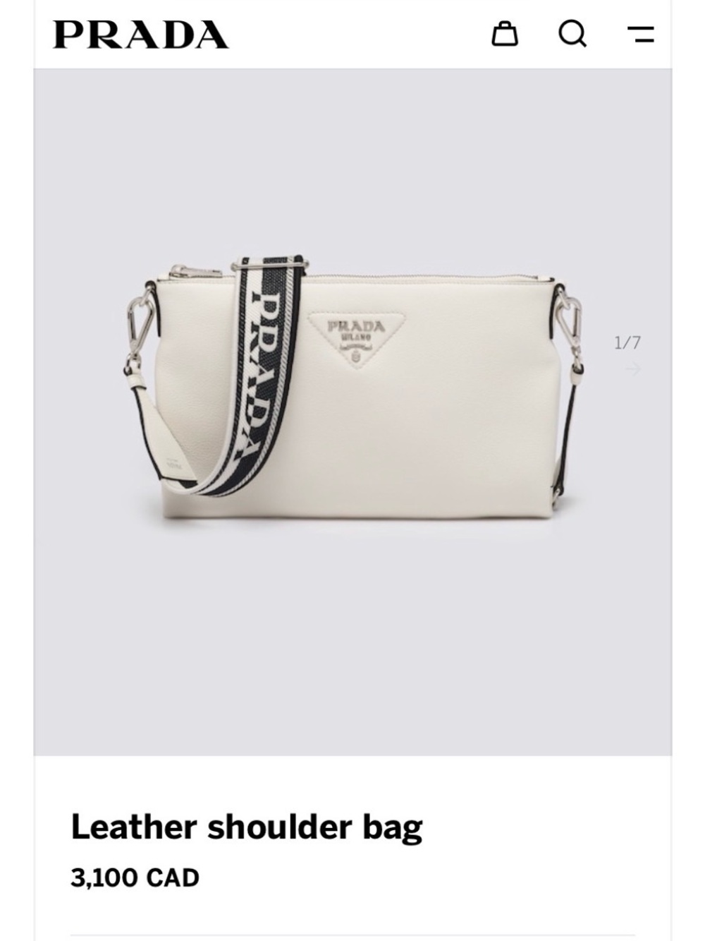 PRADA Vitello Daino pebbled leather cream-white crossbody shoulder bag 2 straps